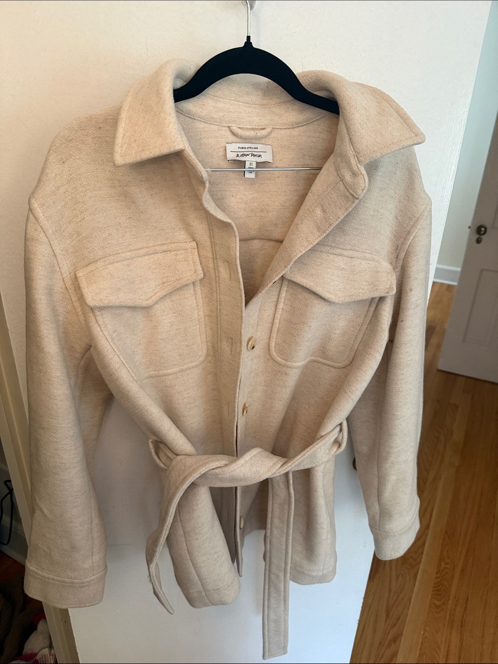 & Other Stories Cream Belted Utility Shirt Jacket